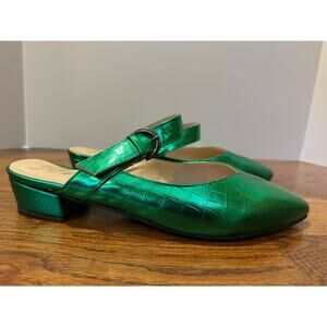 FOWT Crock-Textured Pointed Toe Mules – Emerald Green | Women’s Size 13 NWT